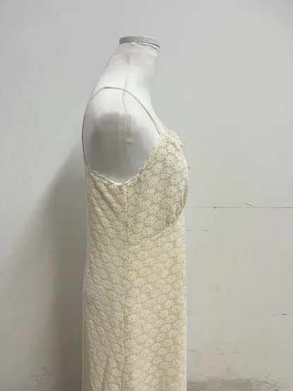Artdream French Vintage Lace Spaghetti Strap Maxi Dress, Beige Yellow Fairy Dress for Dating, Vacation & Daily Wear