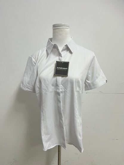 Artdream Women's White Short Sleeve Shirt | Business Casual Slim Fit Collared Blouse for Office Commute & Daily Wear