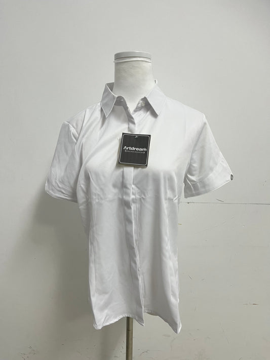 Artdream Women's White Short Sleeve Shirt | Business Casual Slim Fit Collared Blouse for Office Commute & Daily Wear