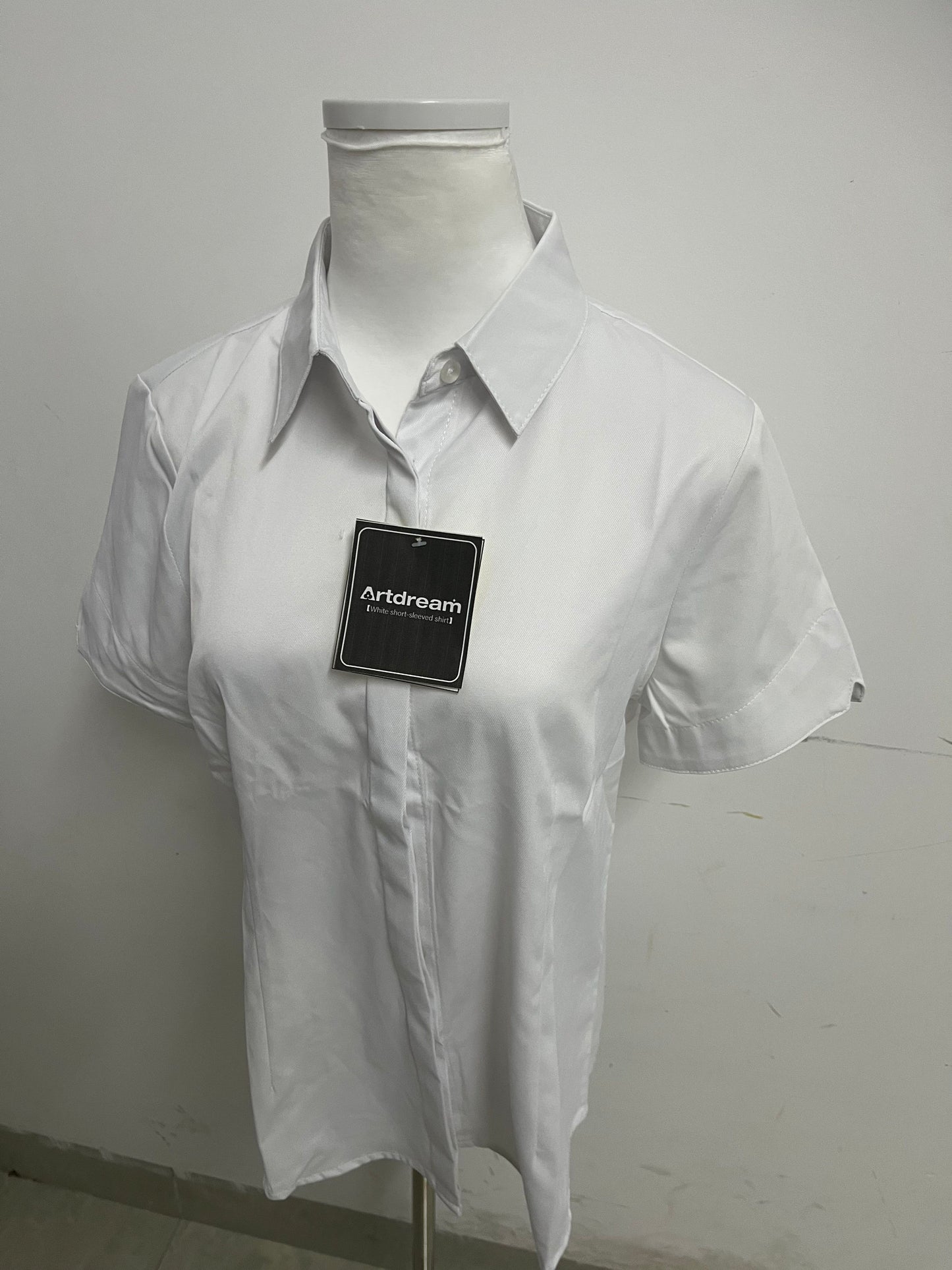 Artdream Women's White Short Sleeve Shirt | Business Casual Slim Fit Collared Blouse for Office Commute & Daily Wear