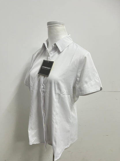 Artdream Women's White Short Sleeve Shirt | Business Casual Slim Fit Collared Blouse for Office Commute & Daily Wear