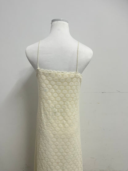 Artdream French Vintage Lace Spaghetti Strap Maxi Dress, Beige Yellow Fairy Dress for Dating, Vacation & Daily Wear