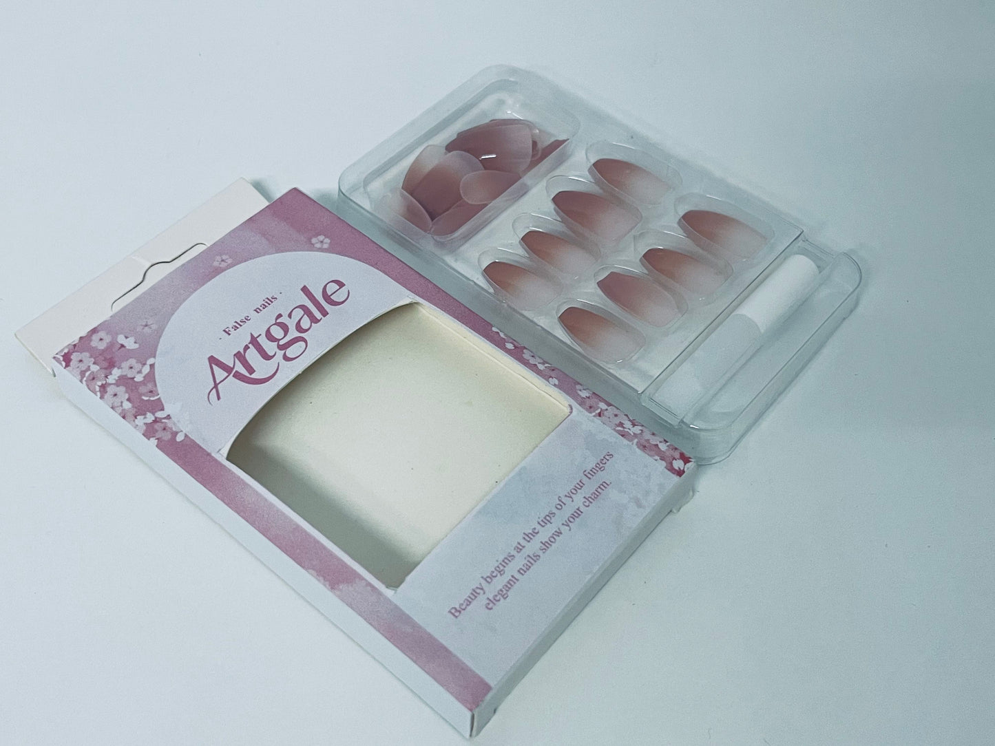 Artgale Gradient Nude Pink Press-On Nails - French Elegant Pointed Fake Nail Tips (With Glue)
