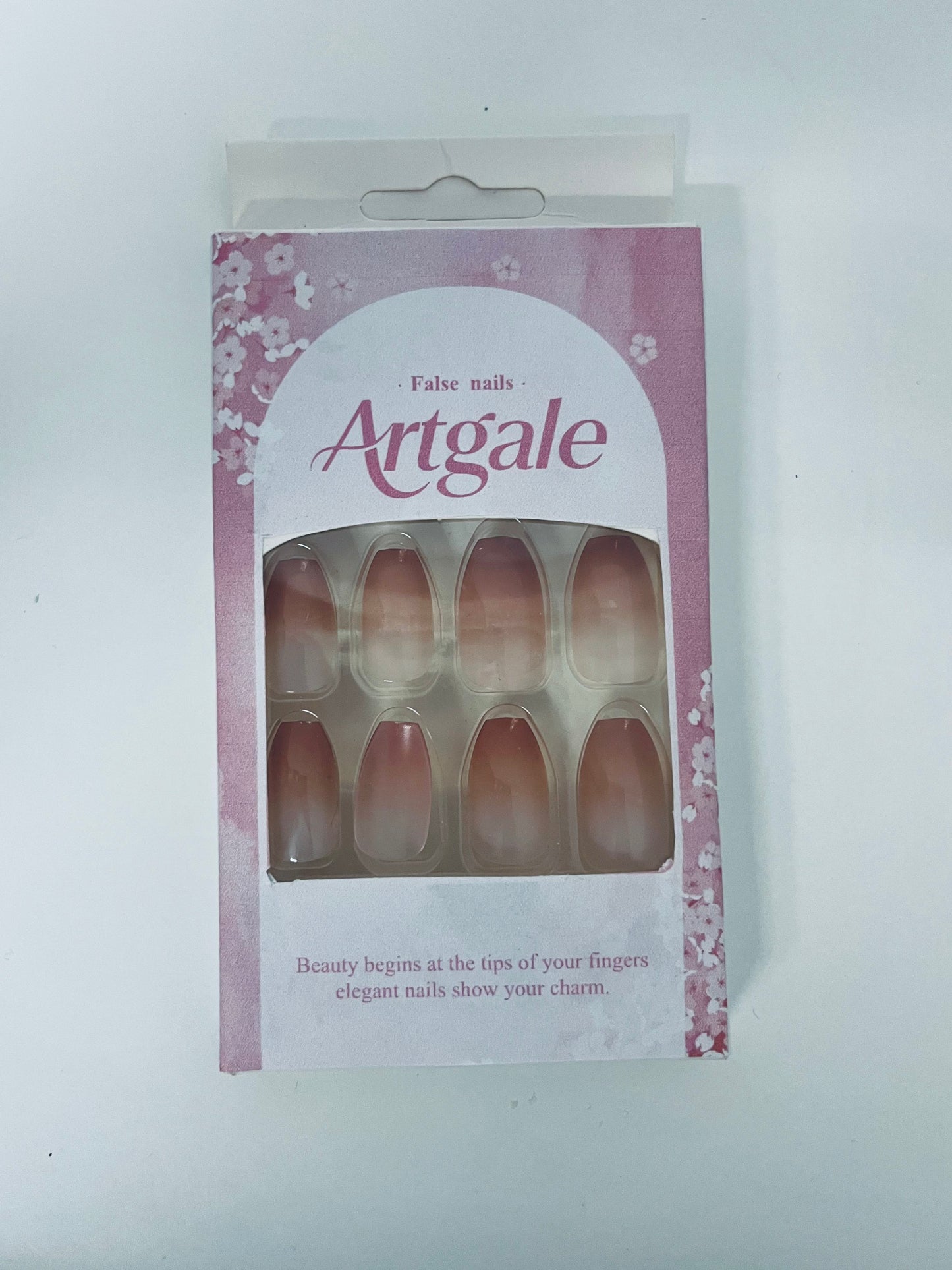 Artgale Gradient Nude Pink Press-On Nails - French Elegant Pointed Fake Nail Tips (With Glue)