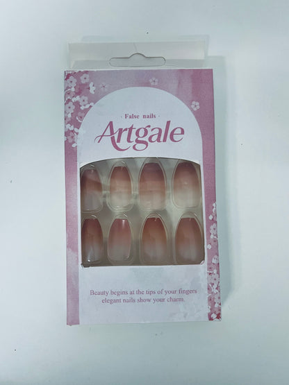 Artgale Gradient Nude Pink Press-On Nails - French Elegant Pointed Fake Nail Tips (With Glue)
