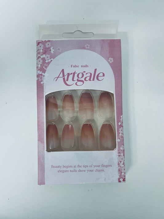 Artgale Gradient Nude Pink Press-On Nails - French Elegant Pointed Fake Nail Tips (With Glue)