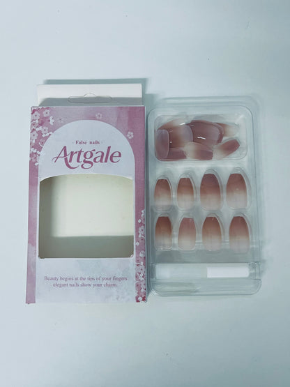Artgale Gradient Nude Pink Press-On Nails - French Elegant Pointed Fake Nail Tips (With Glue)