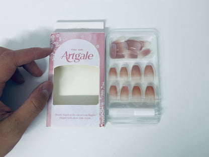 Artgale Gradient Nude Pink Press-On Nails - French Elegant Pointed Fake Nail Tips (With Glue)