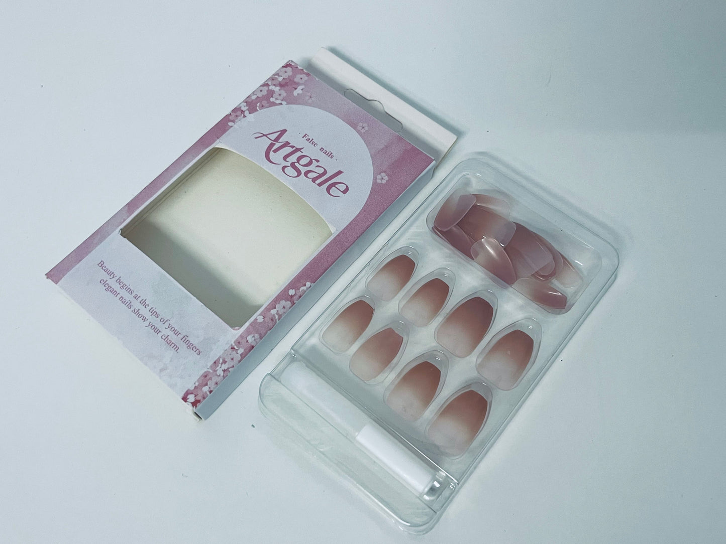 Artgale Gradient Nude Pink Press-On Nails - French Elegant Pointed Fake Nail Tips (With Glue)