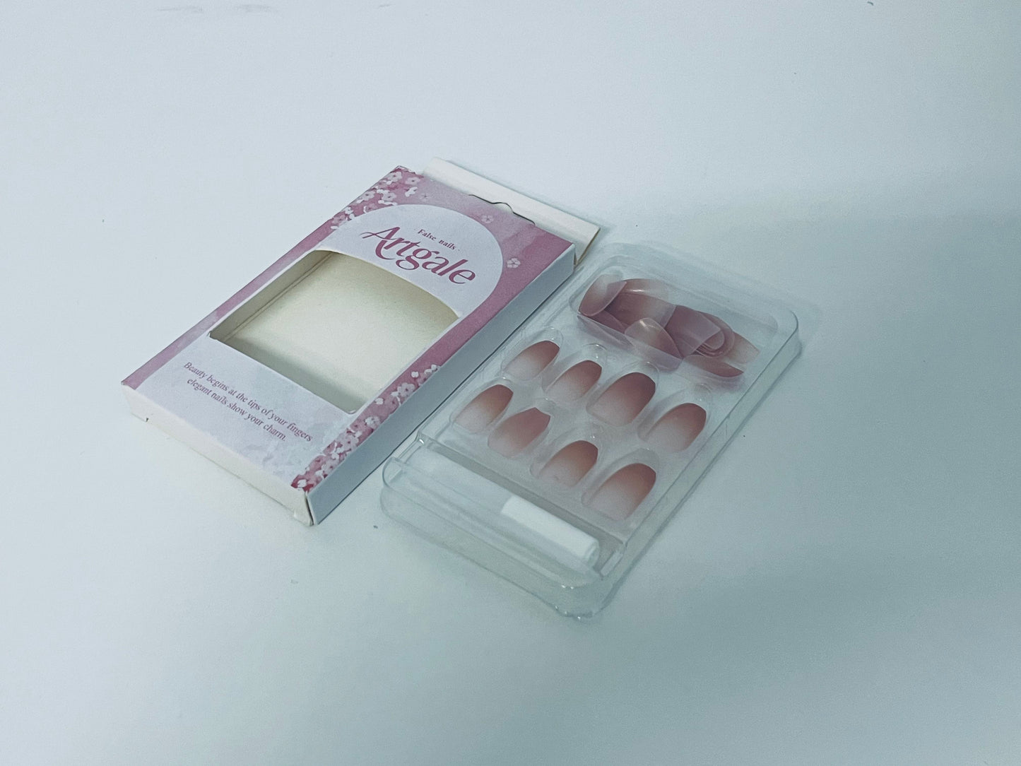 Artgale Gradient Nude Pink Press-On Nails - French Elegant Pointed Fake Nail Tips (With Glue)
