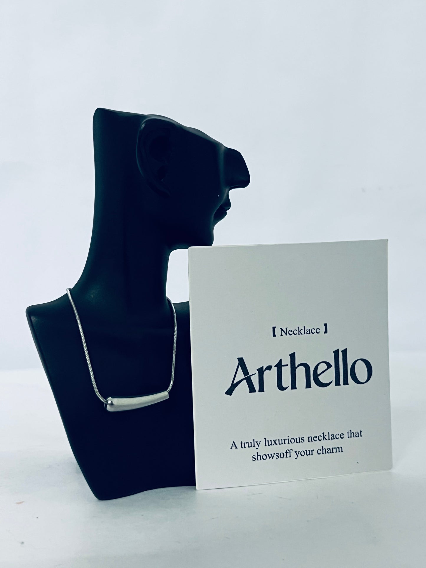 Arthello Stailess Steel Metal Curved Necklace For Women,Statement Chunky Snake Chain Horizontal Round Tube Jewelry Necklace