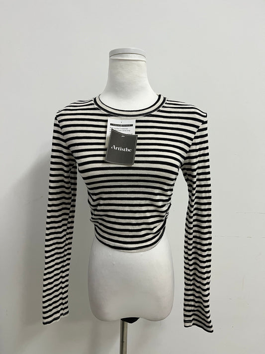 Artisthe Tops as clothing Black & White Striped Cropped Top Retro & Stylish Slim-Fitting A Versatile Essential for Four-Season Outfits