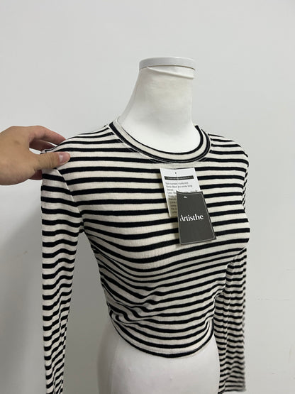 Artisthe Tops as clothing Black & White Striped Cropped Top Retro & Stylish Slim-Fitting A Versatile Essential for Four-Season Outfits