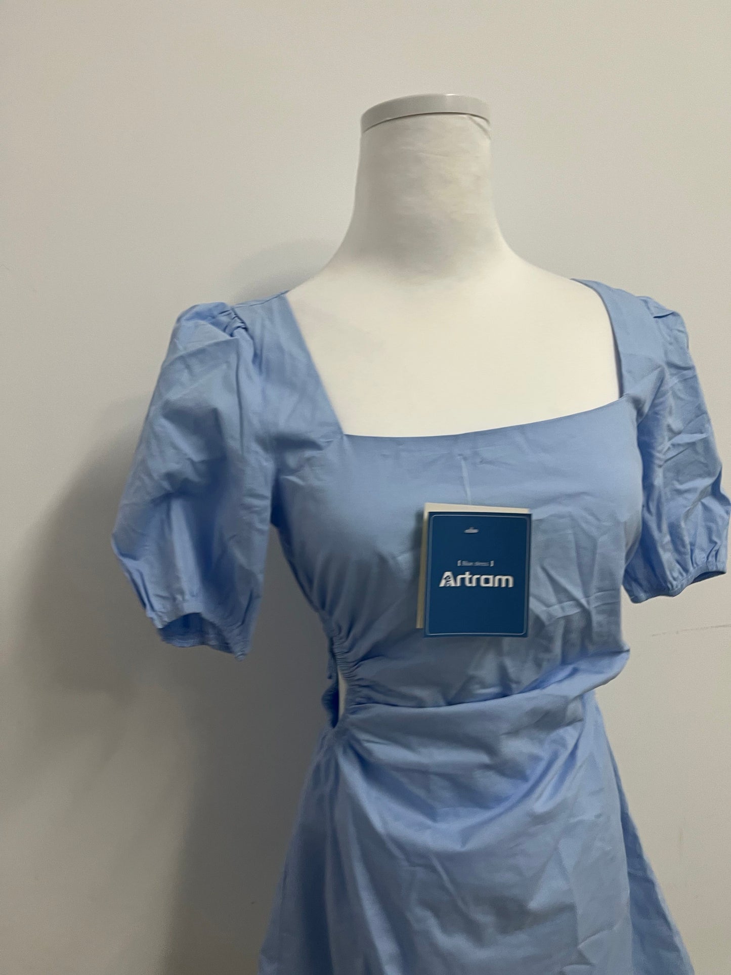 Artram Dresses Womens Summer Dresses Square Neck Puff Sleeve Tie Waist Short Dress
