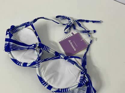 [Artreverie Bras]- Blue & White Geometric Print Bikini Top - Vacation-Style Push-Up Swimwear