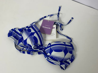 [Artreverie Bras]- Blue & White Geometric Print Bikini Top - Vacation-Style Push-Up Swimwear
