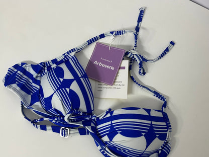 [Artreverie Bras]- Blue & White Geometric Print Bikini Top - Vacation-Style Push-Up Swimwear
