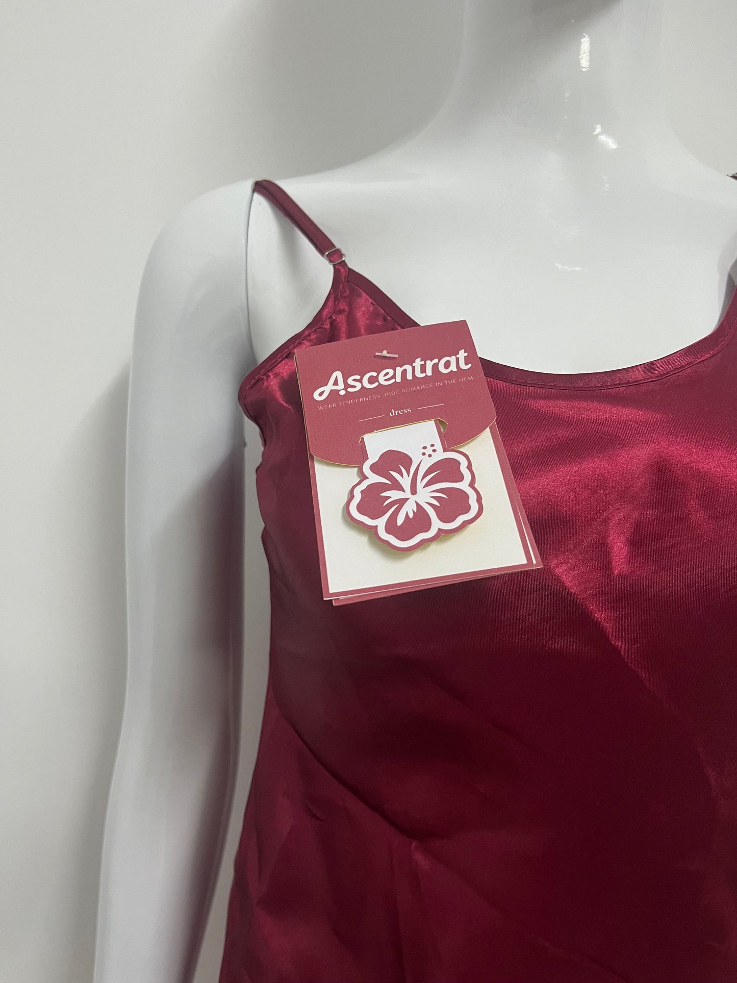 [Ascentrat Sleepwear]-Burgundy Satin Slip Sleepwear - Sexy Silky A-Line Loungewear