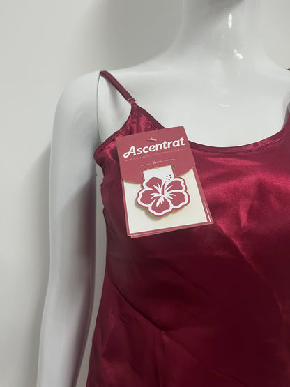 [Ascentrat Sleepwear]-Burgundy Satin Slip Sleepwear - Sexy Silky A-Line Loungewear