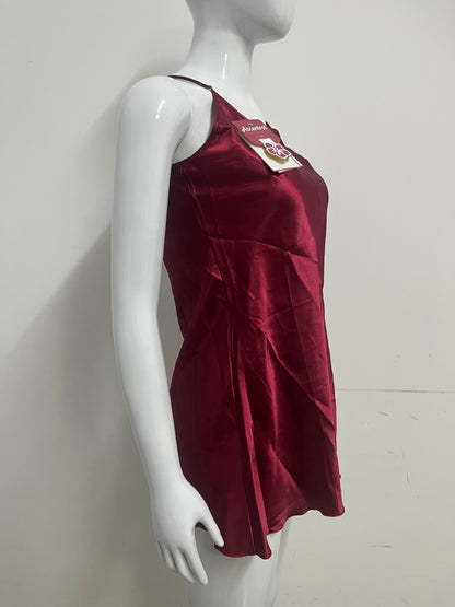 [Ascentrat Sleepwear]-Burgundy Satin Slip Sleepwear - Sexy Silky A-Line Loungewear