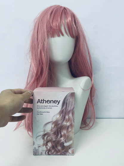 Athoney Pink Romantic Long Curly Wig Fashion Item for Instant Atmosphere Styling