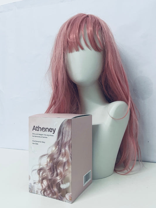 Athoney Pink Romantic Long Curly Wig Fashion Item for Instant Atmosphere Styling