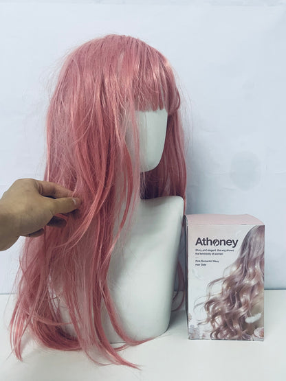 Athoney Pink Romantic Long Curly Wig Fashion Item for Instant Atmosphere Styling