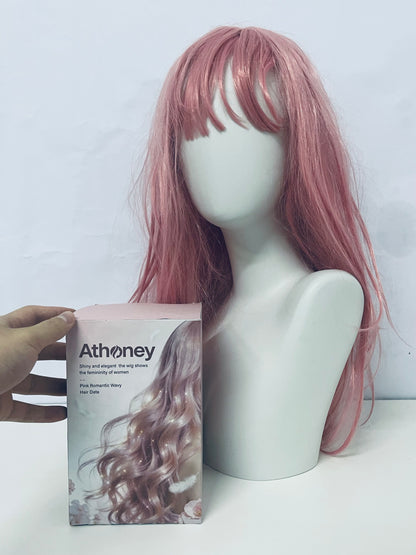 Athoney Pink Romantic Long Curly Wig Fashion Item for Instant Atmosphere Styling
