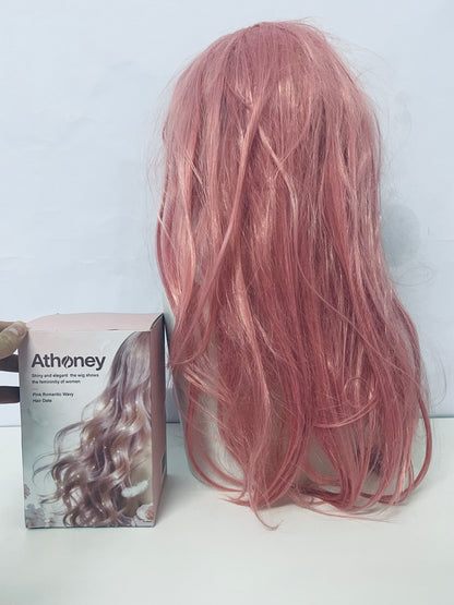 Athoney Pink Romantic Long Curly Wig Fashion Item for Instant Atmosphere Styling
