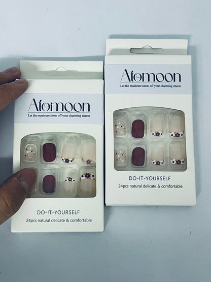 Atomoon 24Pcs Floral Press on Nails, DIY Artificial Nails Set, Natural Delicate & Comfortable Fake Nails for Women (Flower Design)
