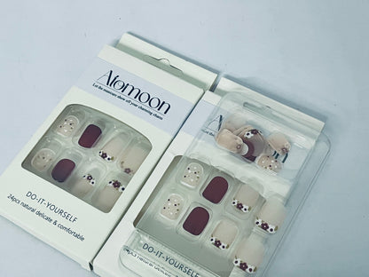Atomoon 24Pcs Floral Press on Nails, DIY Artificial Nails Set, Natural Delicate & Comfortable Fake Nails for Women (Flower Design)