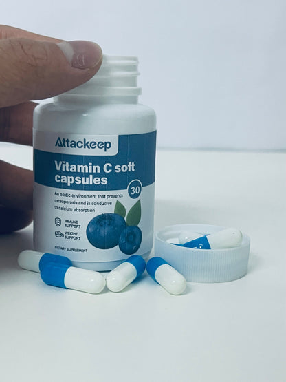 Attackeep Blueberry-Flavored Vitamin C Soft Capsules Dual-Effect Care for Daily Nutritional Supplement