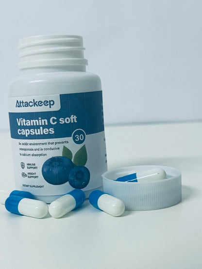 Attackeep Blueberry-Flavored Vitamin C Soft Capsules Dual-Effect Care for Daily Nutritional Supplement