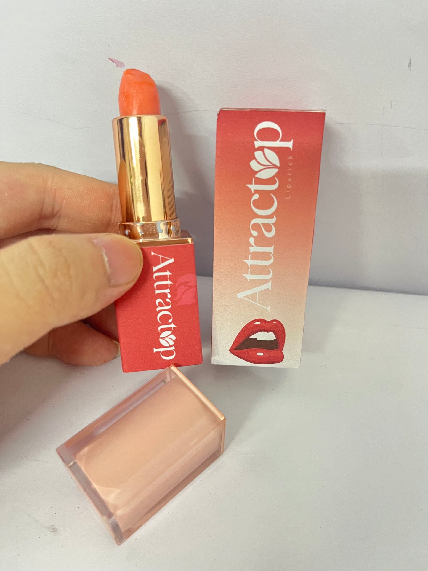 Attractop Lipstick | Aloe Vera-Based, Long-Lasting, Moisturizing | Warm Peach-Coral with a Satin Cream Finish