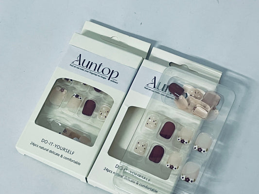 Auntop False nails 24Pcs Fall Fake Nails Short Press on Nails Square False Nails Autumn Winter Maillard Color Design Glue on Nails Cute Flower Acrylic Nails Petite Short Coffin Nails Brown Floral Stick on Nails for Girl