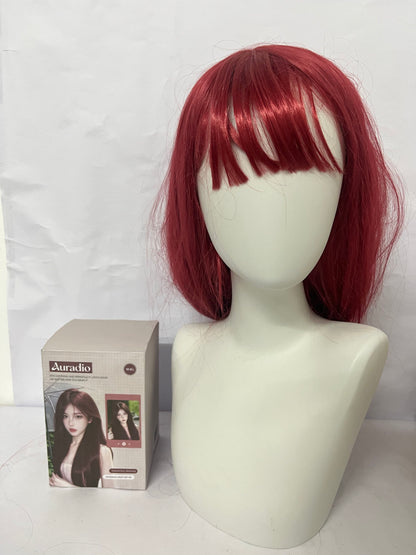 Auradio Wine Red Bangs Medium-length Wig - Versatile Styling, A Fashionable Hair Accessory for Easy Handling