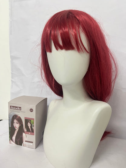 Auradio Wine Red Bangs Medium-length Wig - Versatile Styling, A Fashionable Hair Accessory for Easy Handling