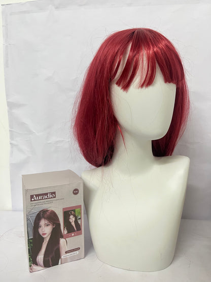 Auradio Wine Red Bangs Medium-length Wig - Versatile Styling, A Fashionable Hair Accessory for Easy Handling