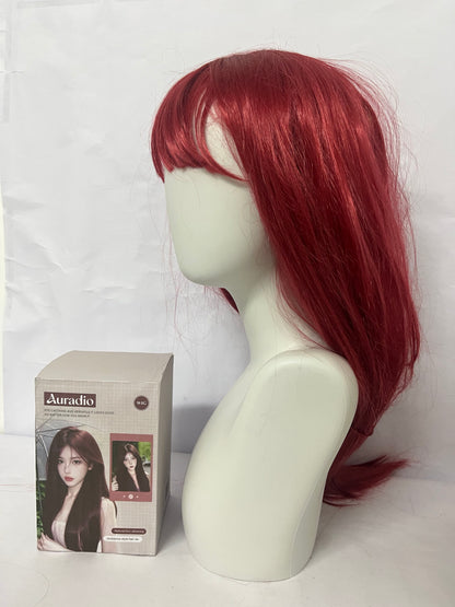 Auradio Wine Red Bangs Medium-length Wig - Versatile Styling, A Fashionable Hair Accessory for Easy Handling