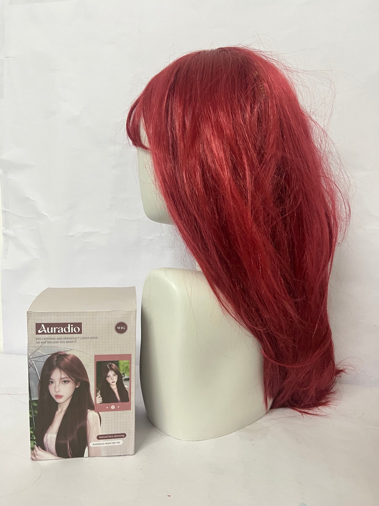 Auradio Wine Red Bangs Medium-length Wig - Versatile Styling, A Fashionable Hair Accessory for Easy Handling