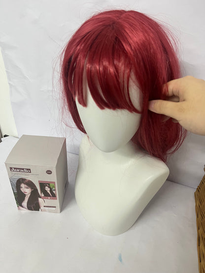 Auradio Wine Red Bangs Medium-length Wig - Versatile Styling, A Fashionable Hair Accessory for Easy Handling
