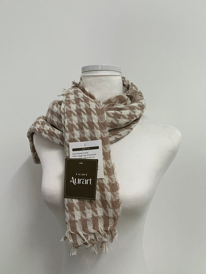 Aurart Brown and White Houndstooth Scarf: An Elegant Fusion of Classic Plaid and Textured Dressing