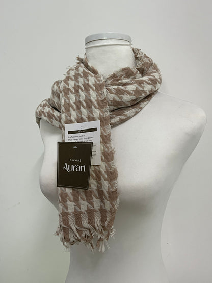Aurart Brown and White Houndstooth Scarf: An Elegant Fusion of Classic Plaid and Textured Dressing