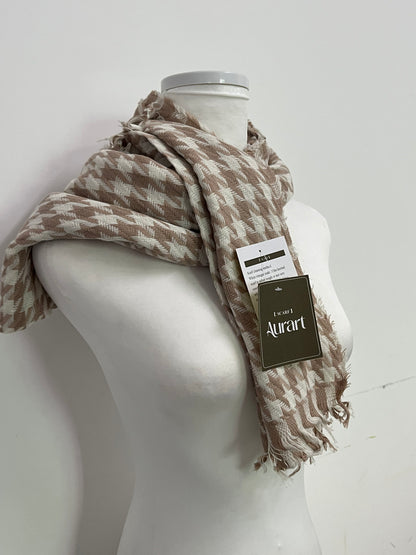Aurart Brown and White Houndstooth Scarf: An Elegant Fusion of Classic Plaid and Textured Dressing