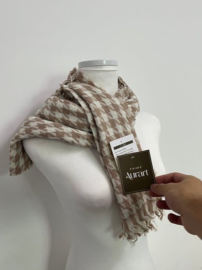 Aurart Brown and White Houndstooth Scarf: An Elegant Fusion of Classic Plaid and Textured Dressing