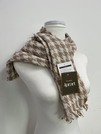 Aurart Brown and White Houndstooth Scarf: An Elegant Fusion of Classic Plaid and Textured Dressing