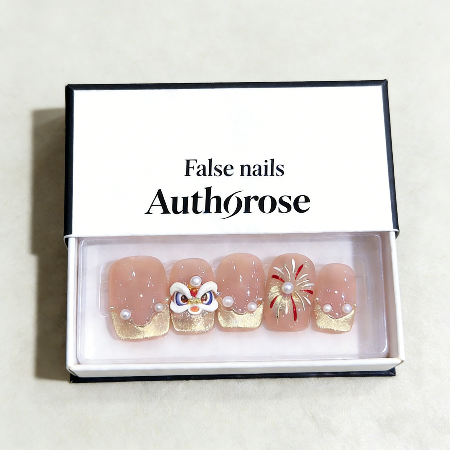 【Authorose Reusable Press-On Nails】—— Exquisite Lion Dance & Fireworks Motifs for Celebratory Occasions