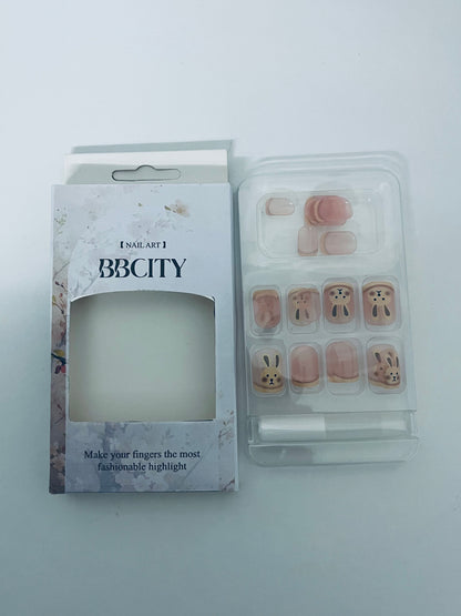 BBCITY Cute Rabbit Press On Nails, Short Length Fake Nails, Easy Application for a Lovely Manicure