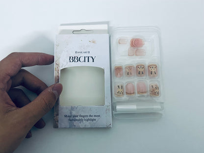 BBCITY Cute Rabbit Press On Nails, Short Length Fake Nails, Easy Application for a Lovely Manicure