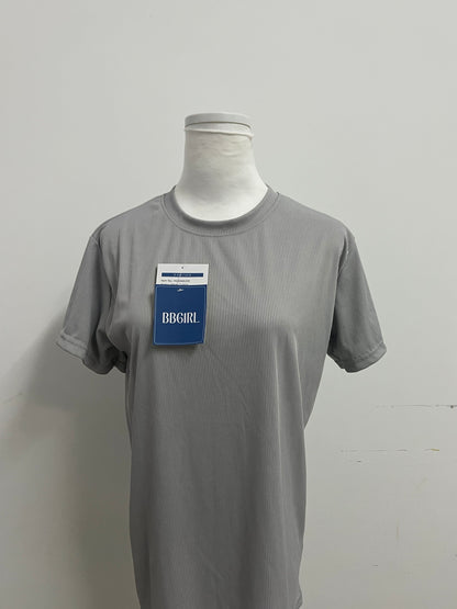 BBGIRL Light Gray Ribbed T-Shirt: Soft Stretch Fabric Crew Neck Top for Daily Casual Wear